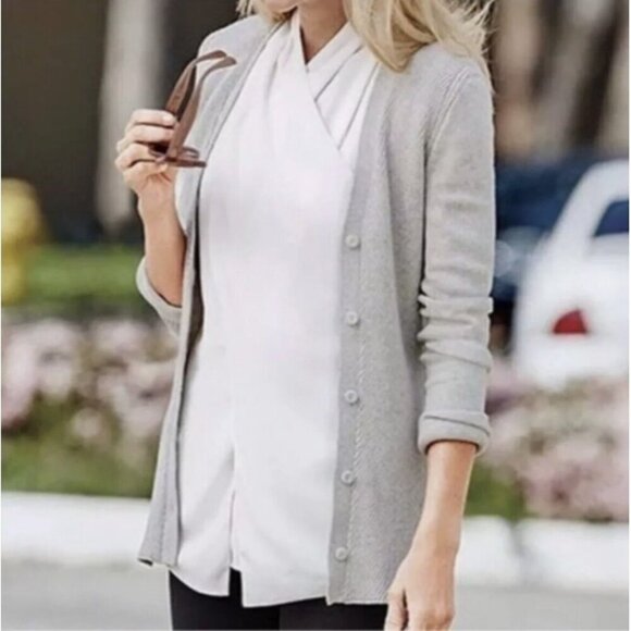 Cabi Cardigan Sweater Womens Medium Gray Ribbed Button Up Grandpa Minimalist - Picture 4 of 8
